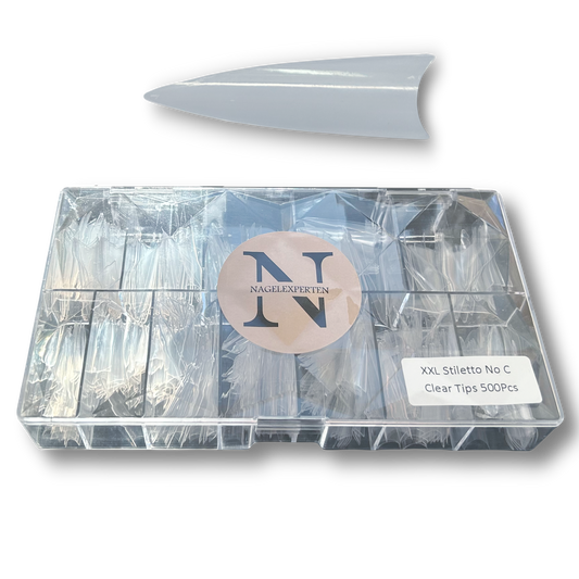 XXL NAGELTIPPAR • Stiletto No C-curve (Transparent)