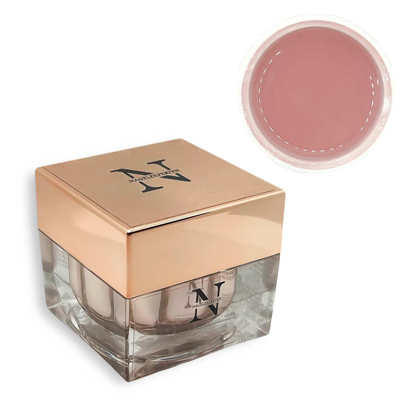 30ml burk med rosa nude builder gel för gelenaglar hemma.