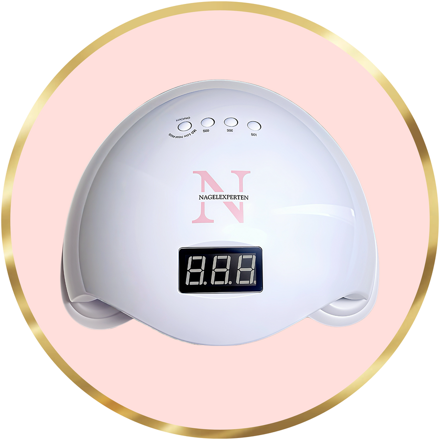 Vit uv-lampa, rosa elfil och 3 roséguldiga bits i stort nagelkit
