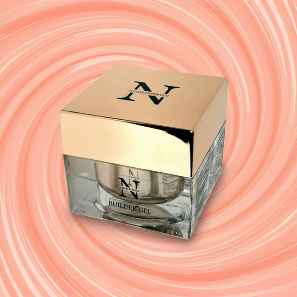 Burk med builder gel i neutral rosa nude färg.