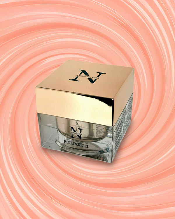 Burk med builder gel i neutral rosa nude färg.