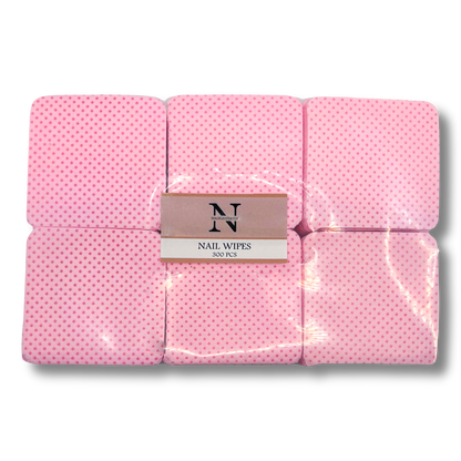Paket med 300 stycken nail wipes i rosa färg. Bakgrunden är transparent.